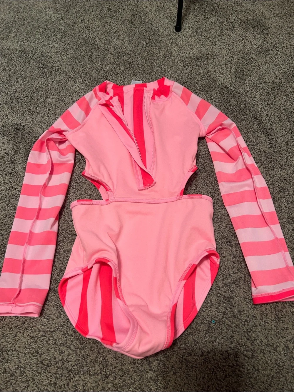 Cat & Jack Pink Striped Long-Sleeve One-Piece Swimsuit